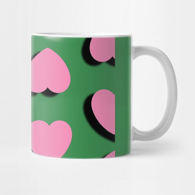 Pink Hearts Spots on Green Background by OneThreeSix